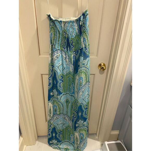 J McLaughlin smocked paisley strapless dress size medium - Picture 1 of 3